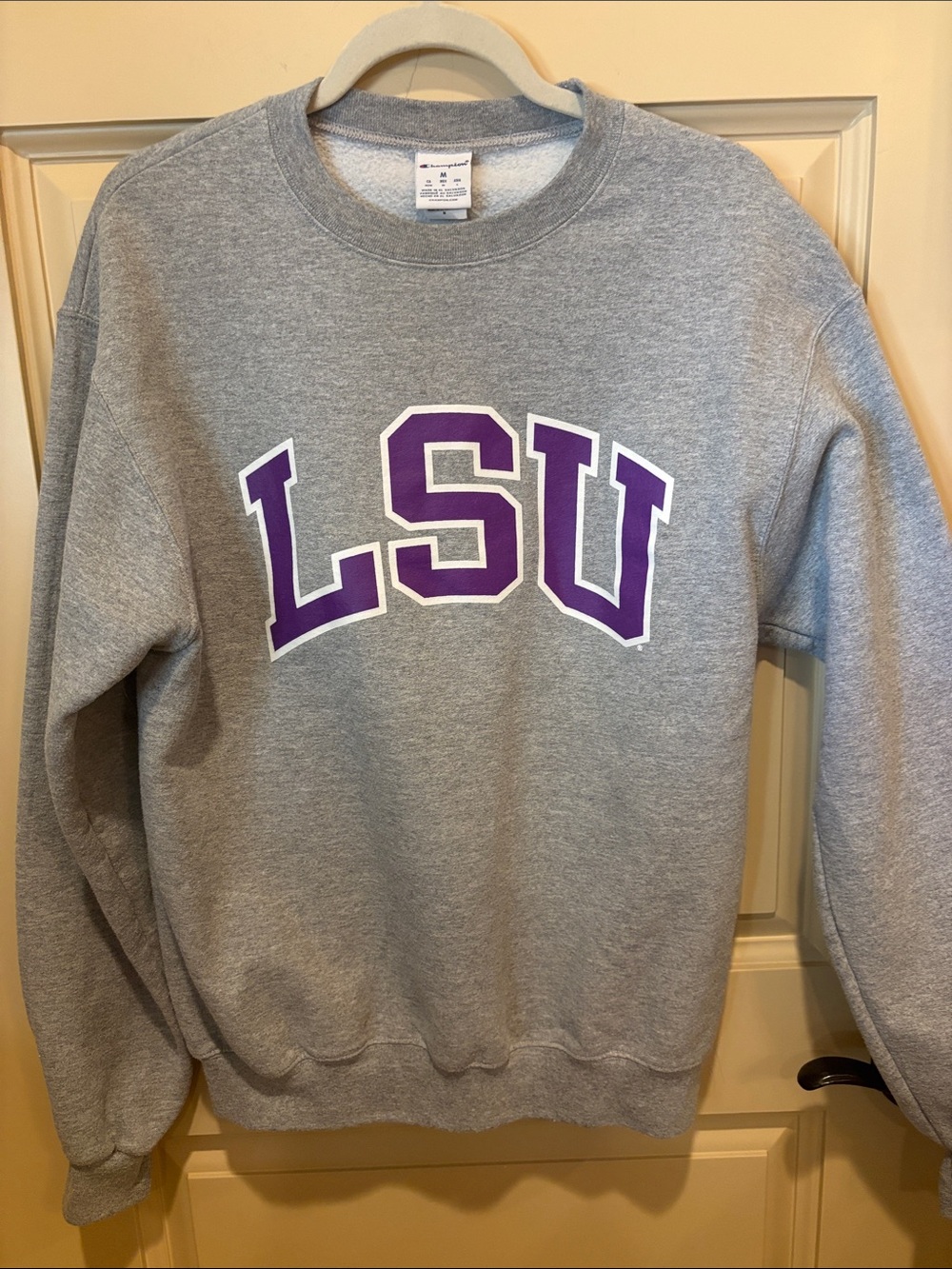 LSU Gray Champion Sweatshirt with Purple Logo